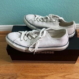 Converse White Low Top Lace-Up Sneakers with Navy Trim